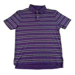 St Johns Bay Mens Polo Size Medium Short Sleeve Purple Black White Stripes Y2K